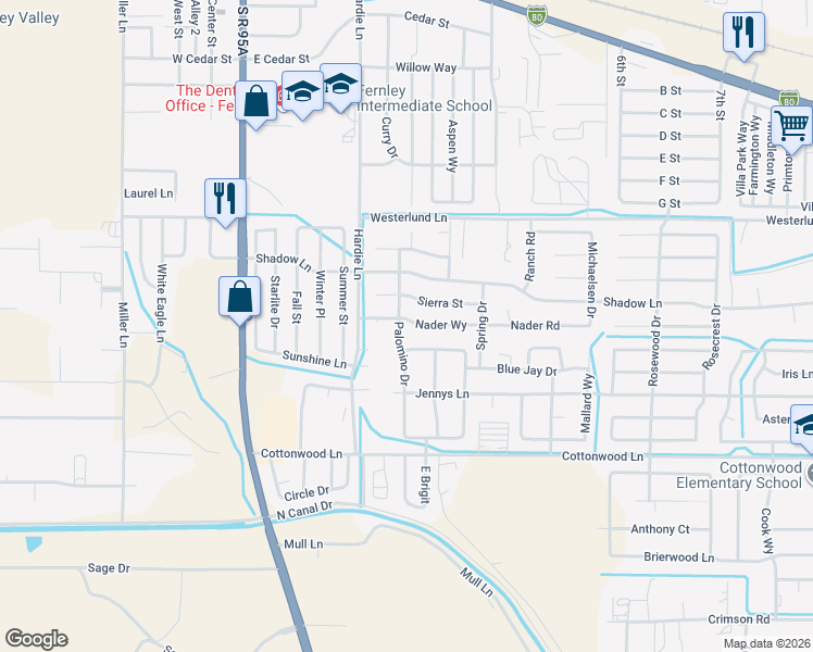 map of restaurants, bars, coffee shops, grocery stores, and more near 373 Nader Way in Fernley