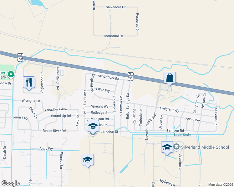 map of restaurants, bars, coffee shops, grocery stores, and more near 219 Endeavor Lane in Fernley