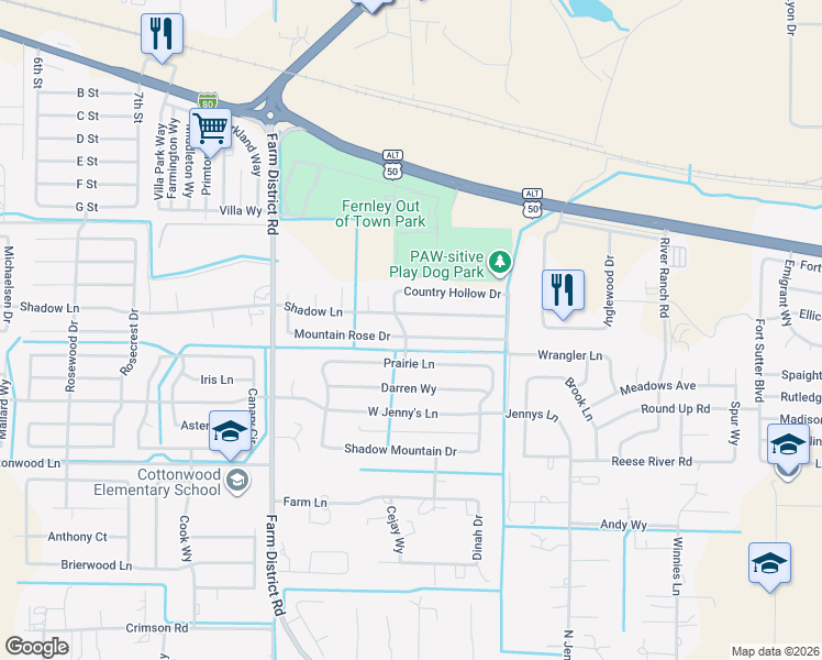 map of restaurants, bars, coffee shops, grocery stores, and more near 1324 Mountain Rose Drive in Fernley