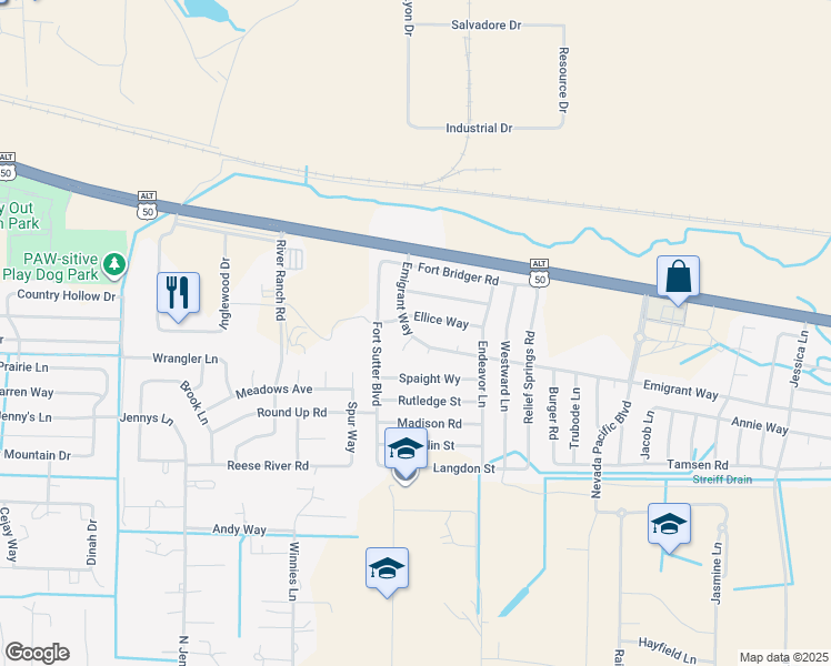 map of restaurants, bars, coffee shops, grocery stores, and more near 344 Emigrant Way in Fernley
