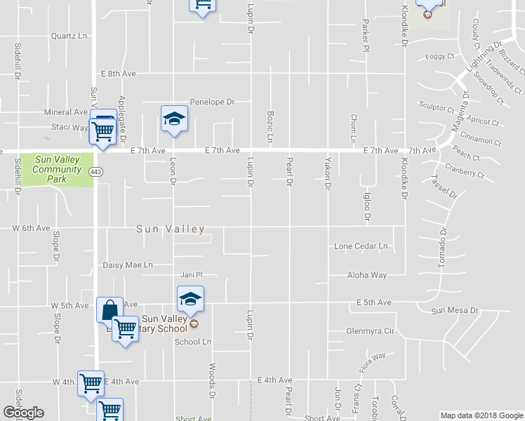 map of restaurants, bars, coffee shops, grocery stores, and more near 5624 Lupin Drive in Sun Valley