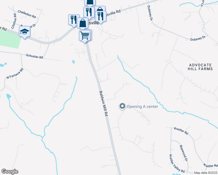 map of restaurants, bars, coffee shops, grocery stores, and more near 1237 Baldwin Mill Road in Jarrettsville