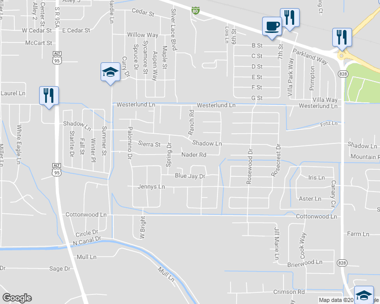 map of restaurants, bars, coffee shops, grocery stores, and more near 572 Nader Way in Fernley