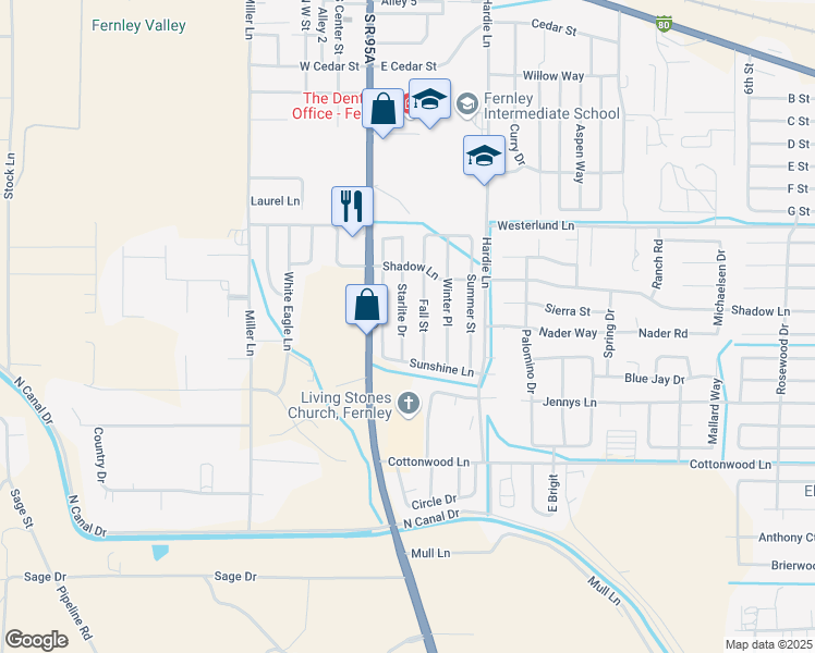 map of restaurants, bars, coffee shops, grocery stores, and more near 820 Starlite Drive in Fernley