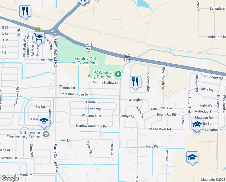 map of restaurants, bars, coffee shops, grocery stores, and more near 1441 Shadow Lane in Fernley