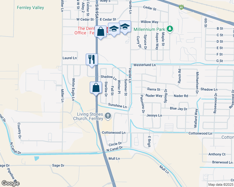 map of restaurants, bars, coffee shops, grocery stores, and more near 613 Winter Place in Fernley