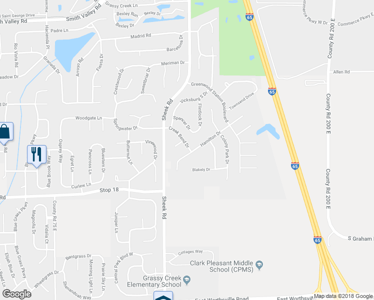 map of restaurants, bars, coffee shops, grocery stores, and more near 1448 Hamilton Drive in Greenwood