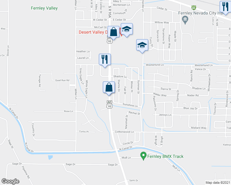 map of restaurants, bars, coffee shops, grocery stores, and more near 820 Starlite Drive in Fernley