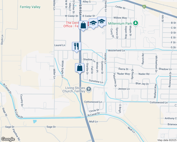 map of restaurants, bars, coffee shops, grocery stores, and more near 820 Starlite Drive in Fernley