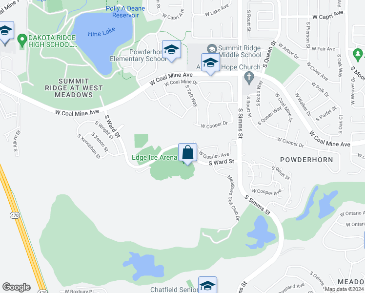 map of restaurants, bars, coffee shops, grocery stores, and more near 6615 South Ward Street in Littleton