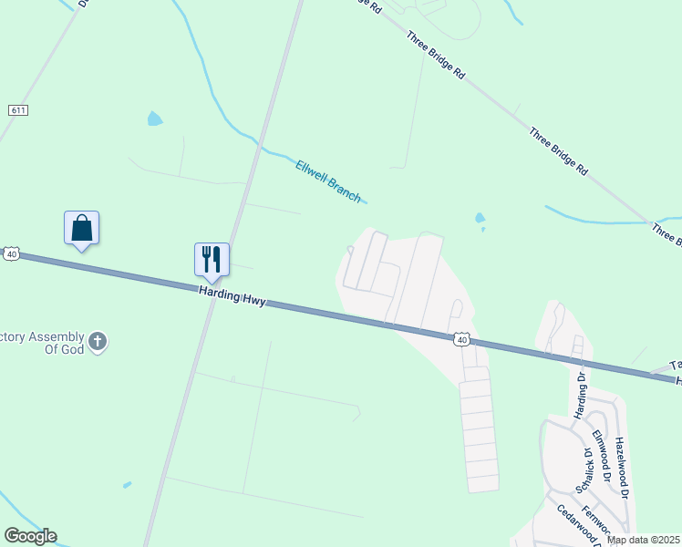 map of restaurants, bars, coffee shops, grocery stores, and more near 258 U.S. 40 in Elmer