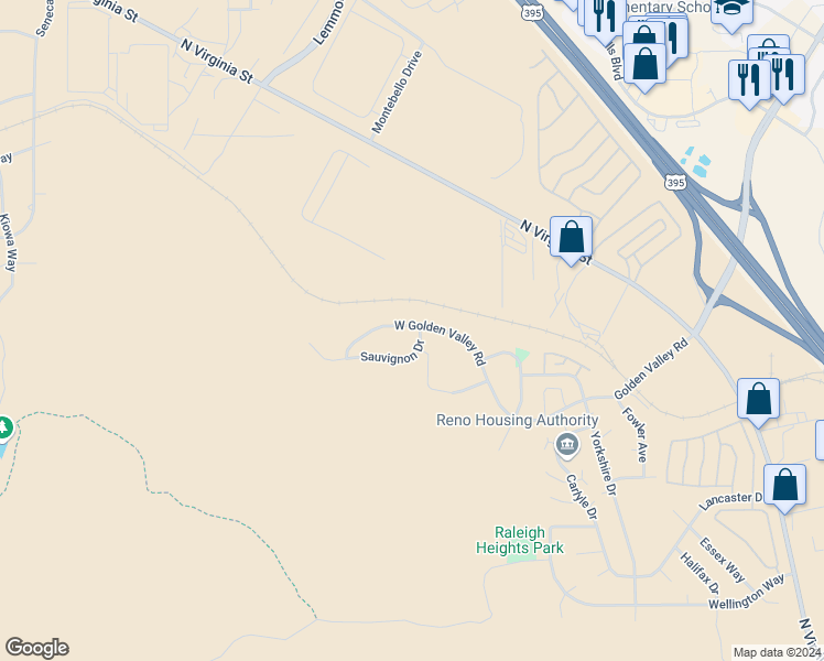 map of restaurants, bars, coffee shops, grocery stores, and more near 825 Sauvignon Drive in Reno