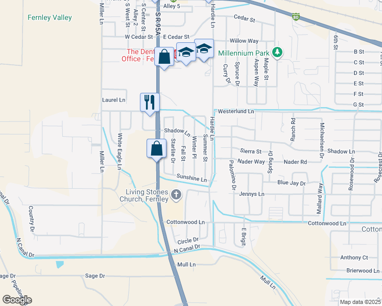 map of restaurants, bars, coffee shops, grocery stores, and more near 617 Winter Place in Fernley
