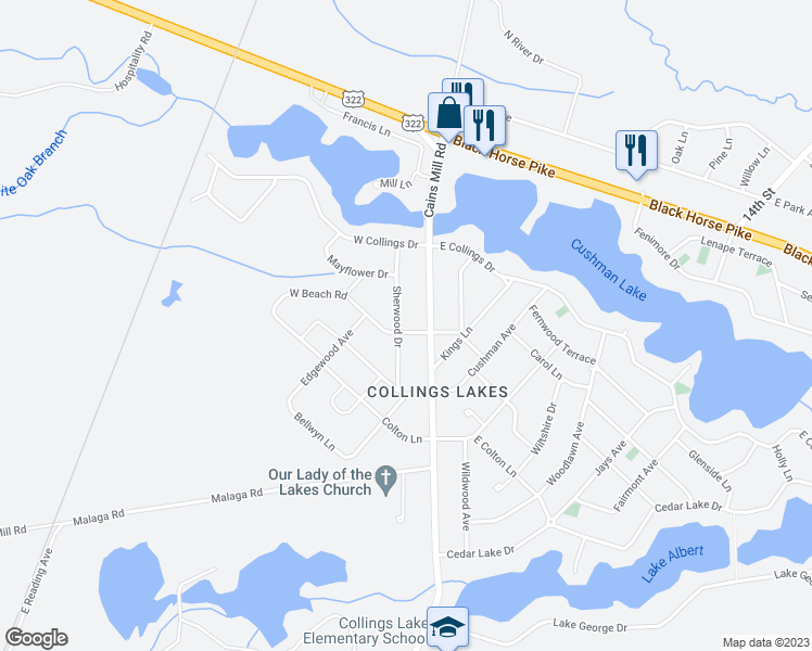 map of restaurants, bars, coffee shops, grocery stores, and more near 222 Sherwood Drive in Buena Vista Township