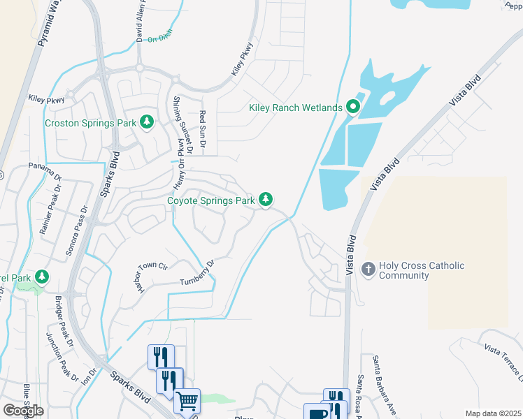 map of restaurants, bars, coffee shops, grocery stores, and more near Vista Del Rancho Parkway in Sparks