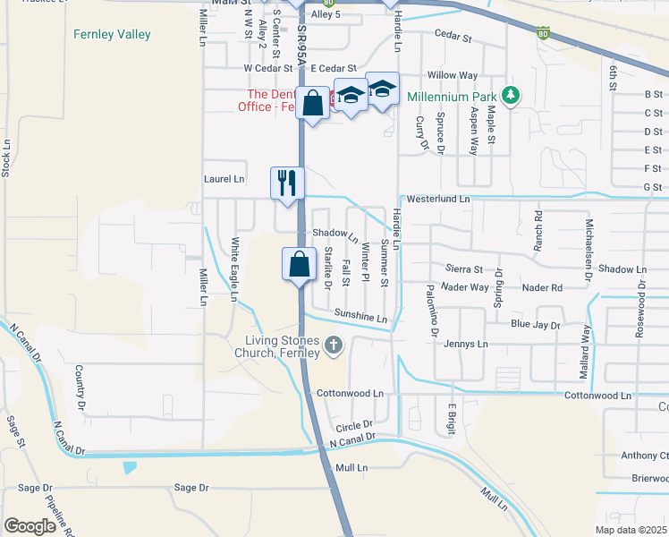 map of restaurants, bars, coffee shops, grocery stores, and more near 640 Starlite Drive in Fernley
