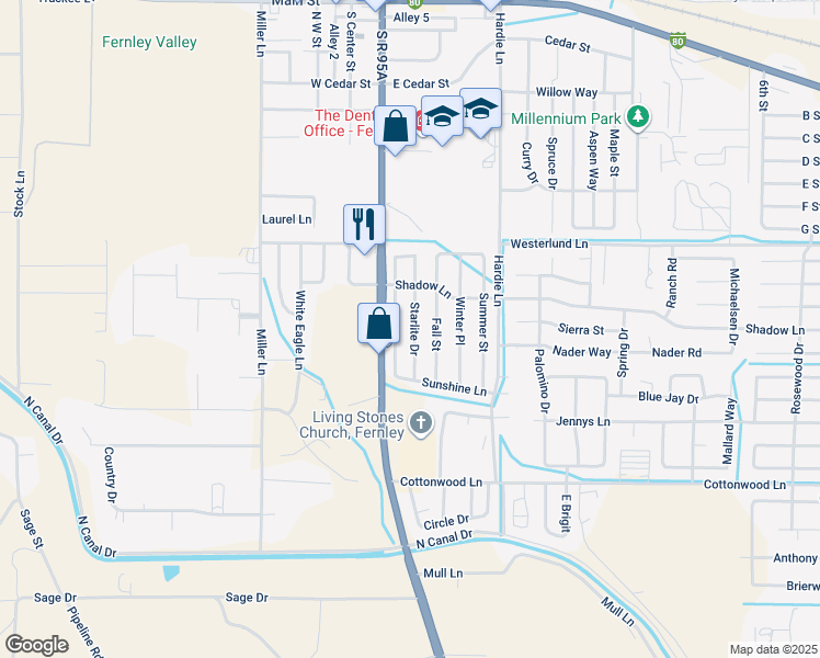 map of restaurants, bars, coffee shops, grocery stores, and more near 640 Starlite Drive in Fernley