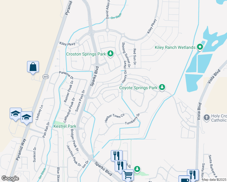 map of restaurants, bars, coffee shops, grocery stores, and more near 2300 Henry Orr Parkway in Sparks
