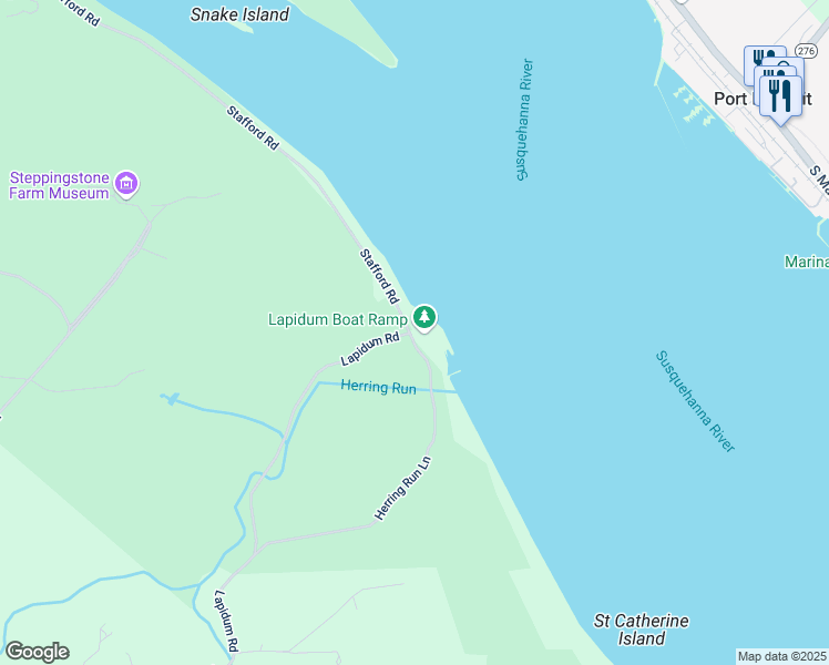 map of restaurants, bars, coffee shops, grocery stores, and more near 401 Lapidum Road in Havre de Grace