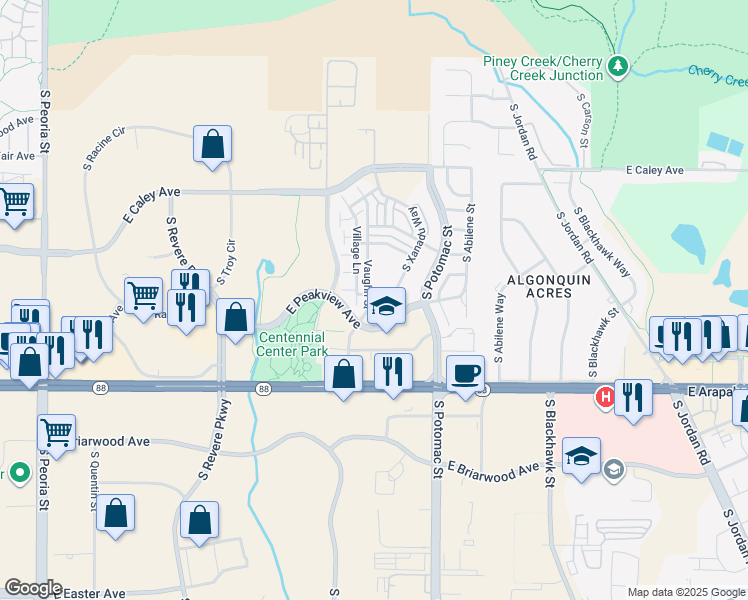map of restaurants, bars, coffee shops, grocery stores, and more near 13595 East Carlson Drive in Englewood