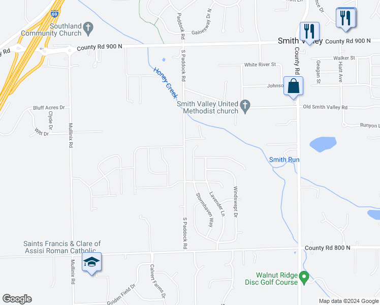 map of restaurants, bars, coffee shops, grocery stores, and more near 1276 Ivory Court in Greenwood