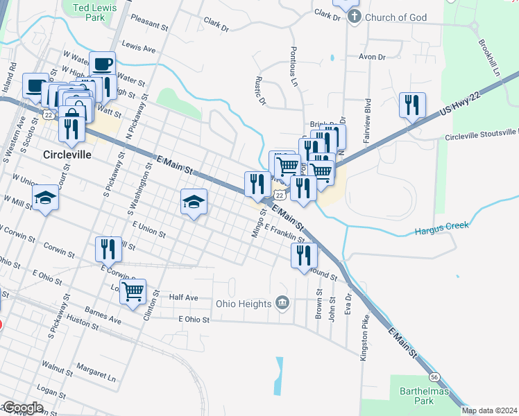 map of restaurants, bars, coffee shops, grocery stores, and more near in 