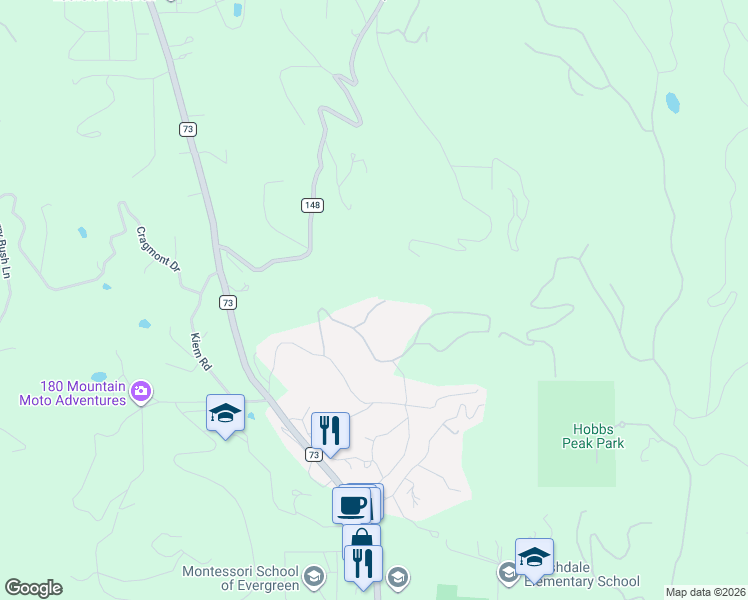 map of restaurants, bars, coffee shops, grocery stores, and more near 27267 Forest Grove Road in Evergreen