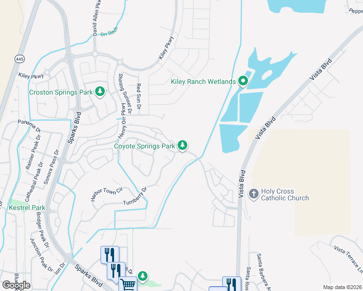 map of restaurants, bars, coffee shops, grocery stores, and more near 1372 Boardwalk Place in Sparks