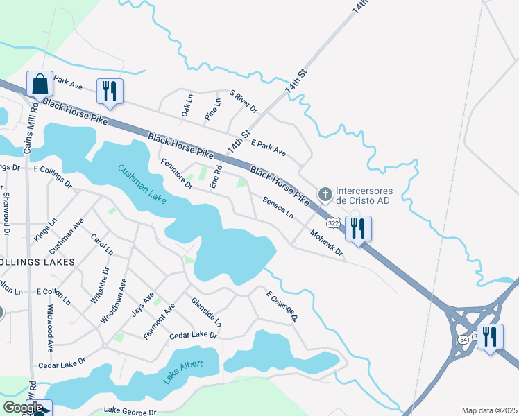 map of restaurants, bars, coffee shops, grocery stores, and more near 121 Lenape Terrace in Folsom