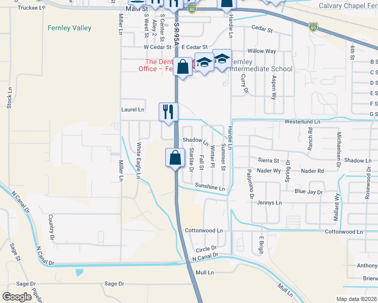 map of restaurants, bars, coffee shops, grocery stores, and more near 670 Starlite Drive in Fernley