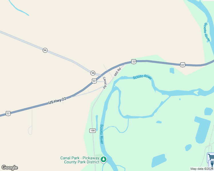 map of restaurants, bars, coffee shops, grocery stores, and more near 22857 Canal Road in Circleville
