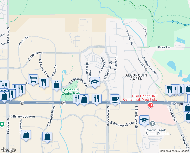 map of restaurants, bars, coffee shops, grocery stores, and more near 13595 East Carlson Drive in Englewood