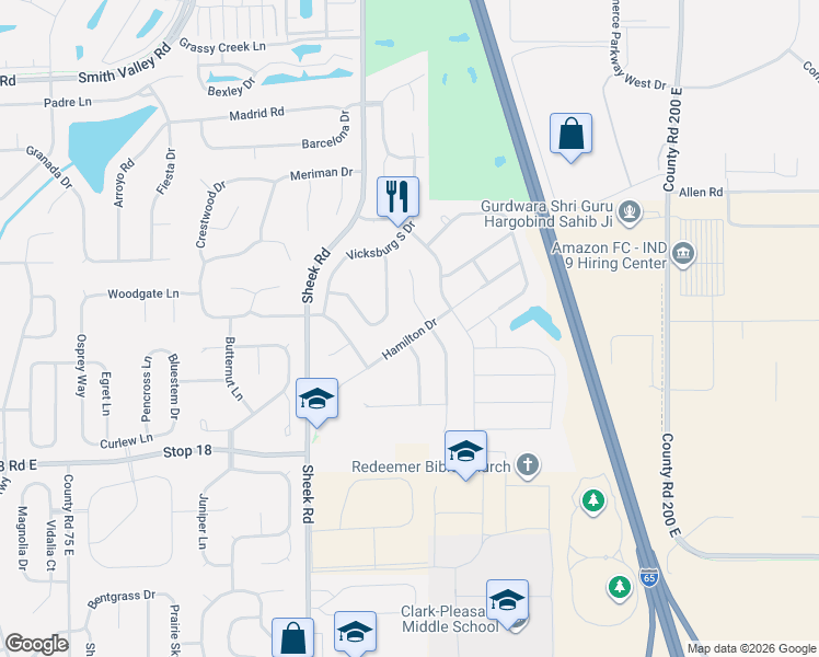 map of restaurants, bars, coffee shops, grocery stores, and more near 1334 Hamilton Drive in Greenwood