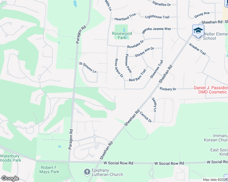 map of restaurants, bars, coffee shops, grocery stores, and more near 410 Shawnee Trail in Dayton