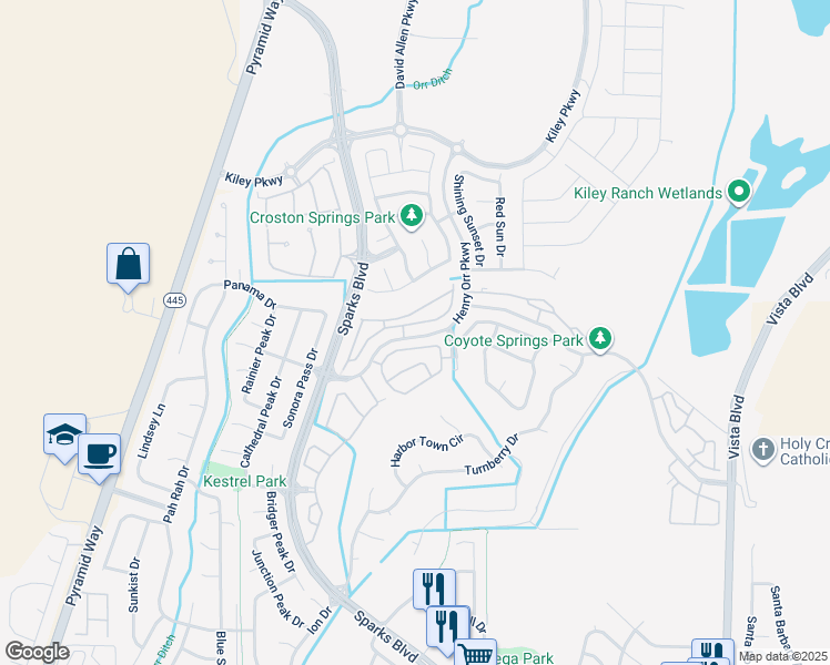 map of restaurants, bars, coffee shops, grocery stores, and more near 2300 Henry Orr Parkway in Sparks