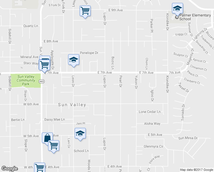 map of restaurants, bars, coffee shops, grocery stores, and more near 5660 Lupin Drive in Sun Valley
