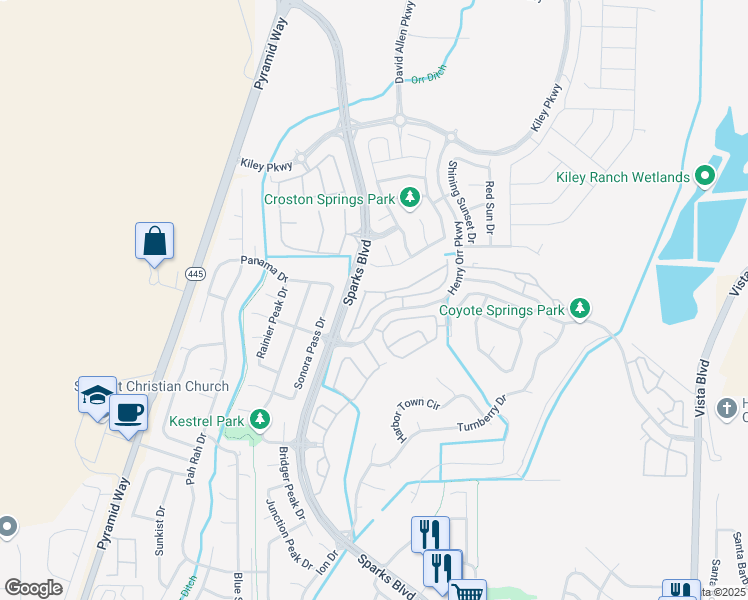 map of restaurants, bars, coffee shops, grocery stores, and more near 950 Henry Orr Parkway in Sparks