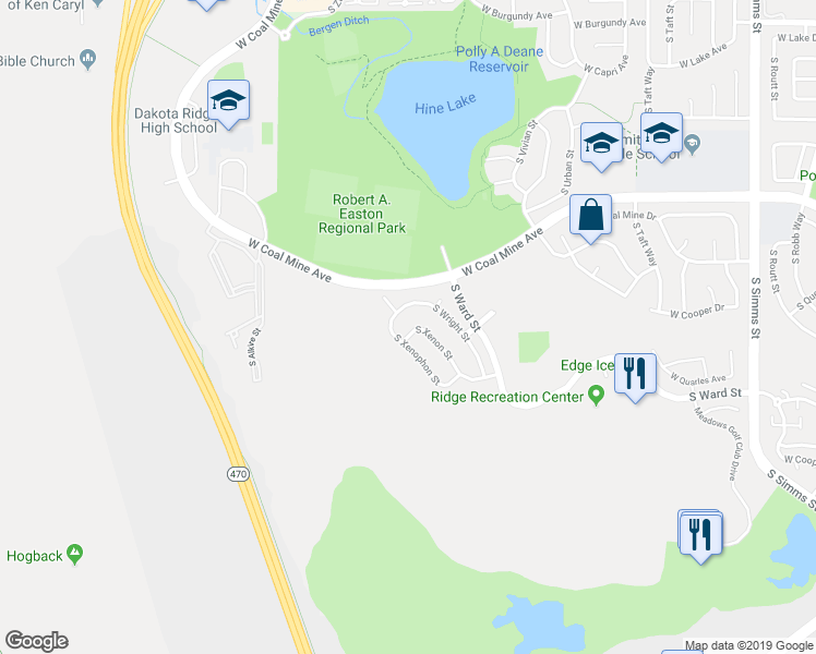 map of restaurants, bars, coffee shops, grocery stores, and more near 6466 South Xenon Street in Littleton