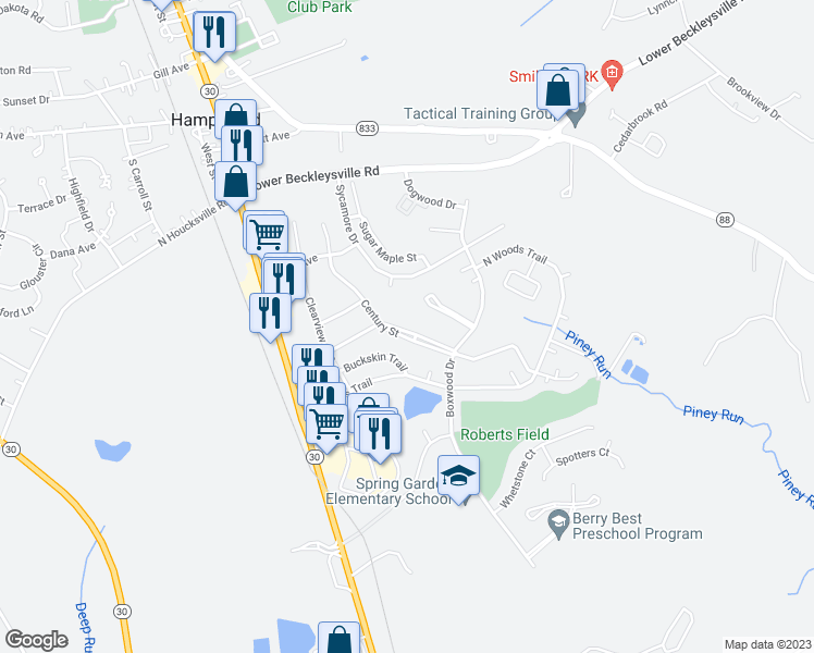 map of restaurants, bars, coffee shops, grocery stores, and more near 871 Century Street in Hampstead