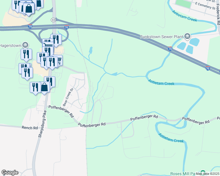 map of restaurants, bars, coffee shops, grocery stores, and more near 10380 Lantern Lane in Hagerstown