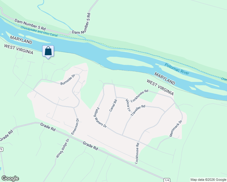 map of restaurants, bars, coffee shops, grocery stores, and more near 283 Canal Road in Falling Waters