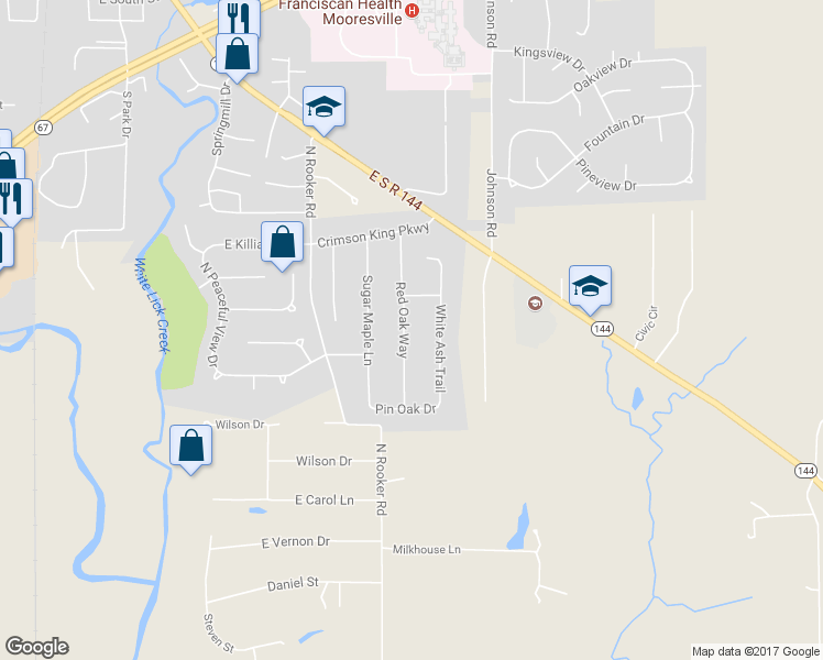 map of restaurants, bars, coffee shops, grocery stores, and more near 647 Red Oak Way in Mooresville