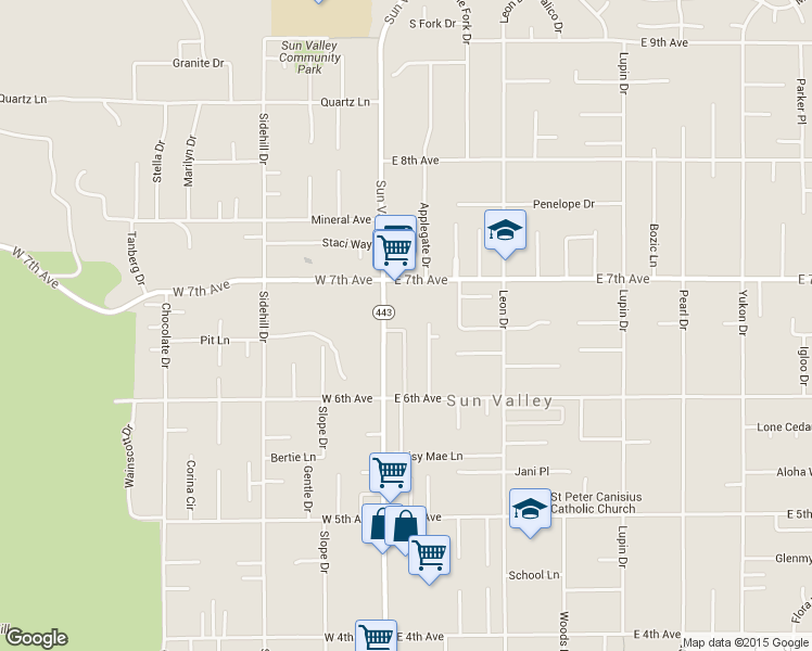 map of restaurants, bars, coffee shops, grocery stores, and more near 5650 Sun Valley Blvd in Sun Valley