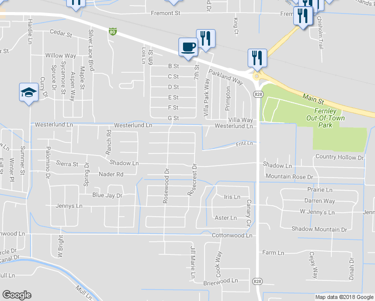 map of restaurants, bars, coffee shops, grocery stores, and more near 432 Bramble Drive in Fernley