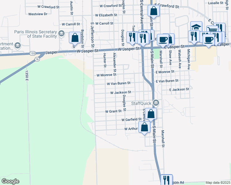 map of restaurants, bars, coffee shops, grocery stores, and more near 500 West Jackson Street in Paris