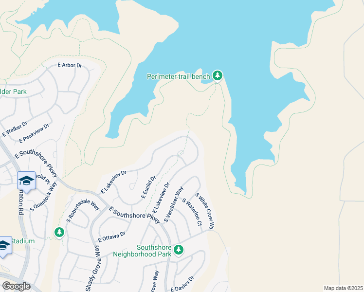 map of restaurants, bars, coffee shops, grocery stores, and more near 27653 East Euclid Drive in Aurora
