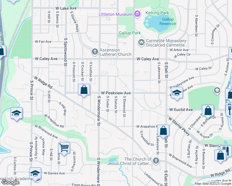 map of restaurants, bars, coffee shops, grocery stores, and more near South Datura Street in Littleton