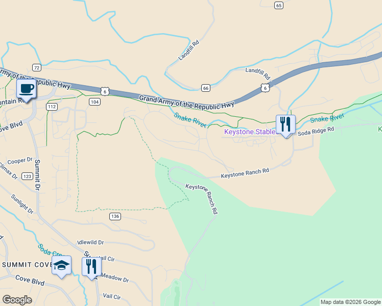 map of restaurants, bars, coffee shops, grocery stores, and more near 300 Elk Circle in Dillon