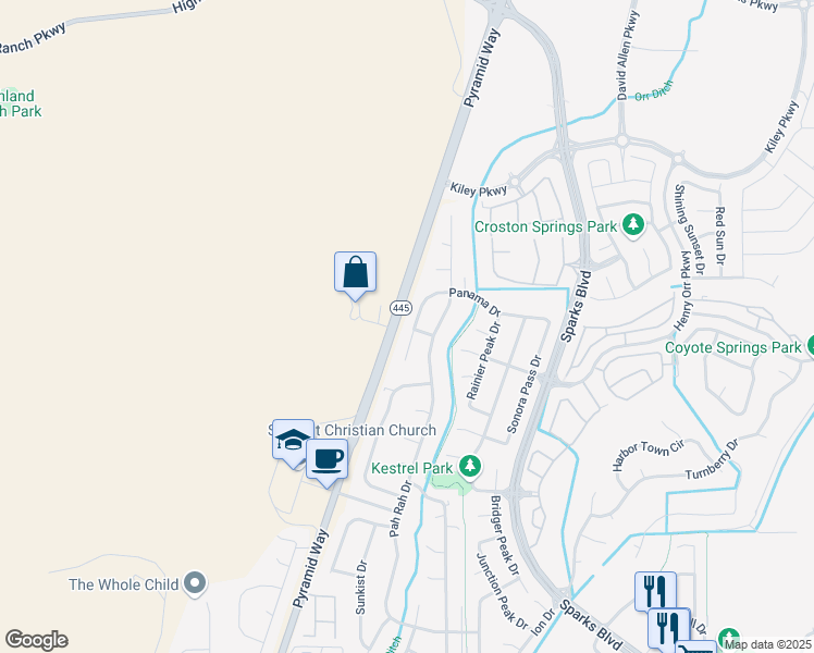 map of restaurants, bars, coffee shops, grocery stores, and more near 7375 Panama Court in Sparks