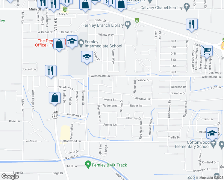 map of restaurants, bars, coffee shops, grocery stores, and more near 762 Fargo Way in Fernley
